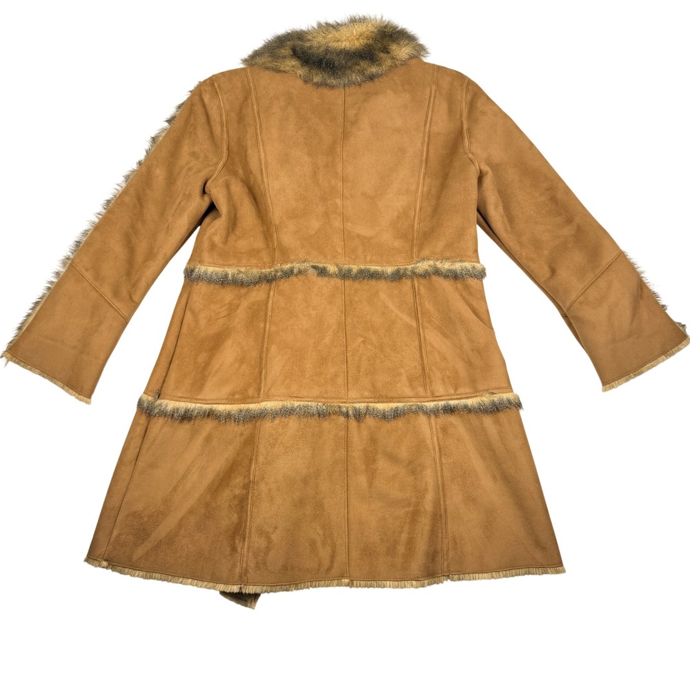 Vintage Penny Lane Afghan Faux Suede‎ Fur Trim Long Coat Womens Large Brown - Picture 8 of 11